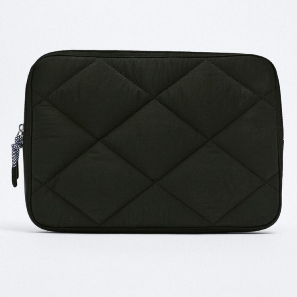 Zara Black Quilted NYLON LAPTOP CASE